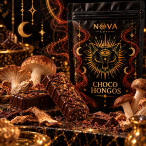 chocolate místico con hongos y cosmos